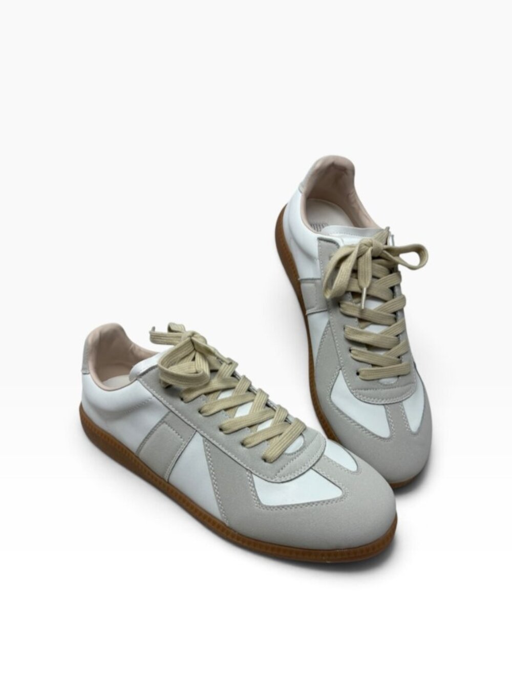 Maison Margiela Replica White Calfskin Gray Suede Low Top Sneakers